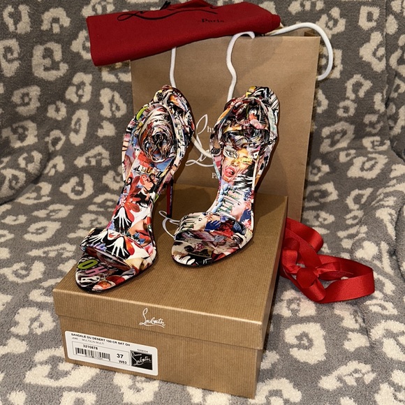 Authentic Christian Louboutin SANDALE DU DESERT Pop Art Ankle Tie Bow Heel Pump - Picture 16 of 17
